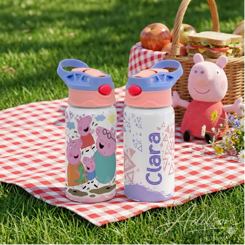Garrafinha Squeezes Infantil Kids 500ml - Peppa Pig Rosa - Personalize com o Nome da Criança
