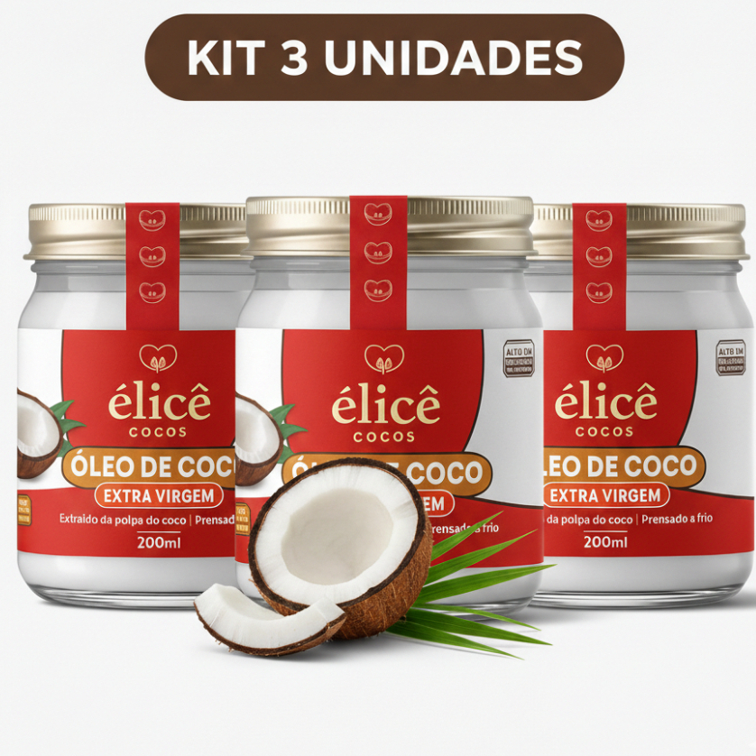 KIT Óleo de Coco Extra Virgem - 200ml - Élicê Coco em Oferta na Shopee