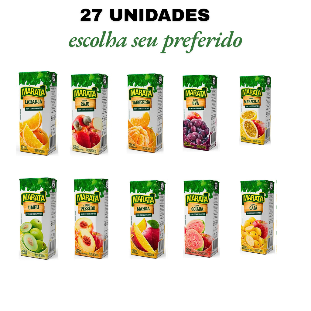 Caixa Fechada 27 Unidades Suco de Néctar Marata 200ml Sabores Sem Conservantes em Oferta na Shopee
