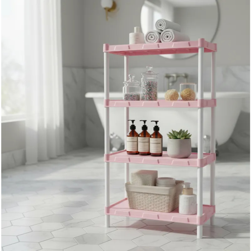 Estante Organizadora Modular Rosa Bebê com 4 Prateleiras e Pezinhos – FLEXA – 412