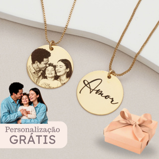 Colar Feminino personalizado com Pingente Foto Gravação Semijoia banhado a ouro 18k presente mulher em Oferta na Shopee
