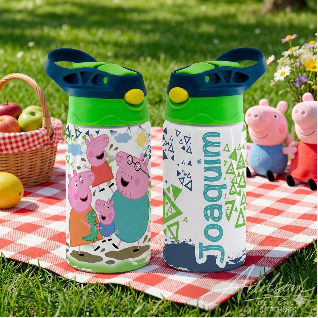 Garrafinha Squeezes Infantil Kids 500ml - Peppa Pig - Personalize com o Nome da Criança