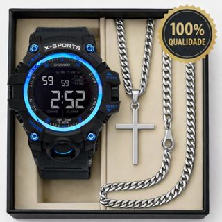 Relógio Esportivo A Prova d'Água C Shok + Corrente Banhada a Prata Ouro + Pulseira Premium Promoção em Oferta na Shopee