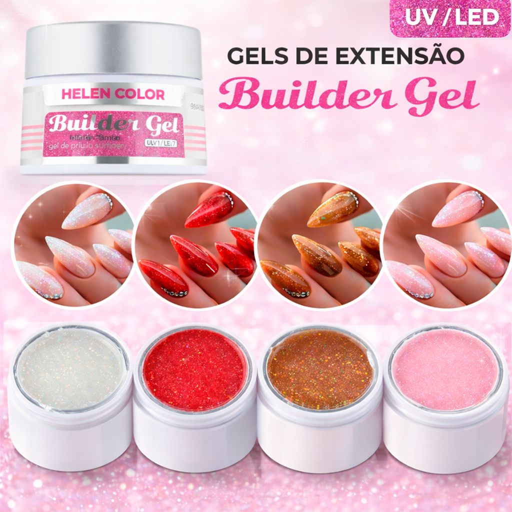 Gel Glitter Extensão de Unhas Helen Color Silver UV /LED 20g