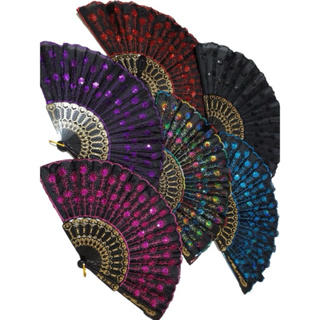 Kit 1/2/3/6 Leque de Mão Dobrável Chinês Borboleta/ Flor / Lantejoulas Ideal Para Carnaval e Calor em Oferta na Shopee