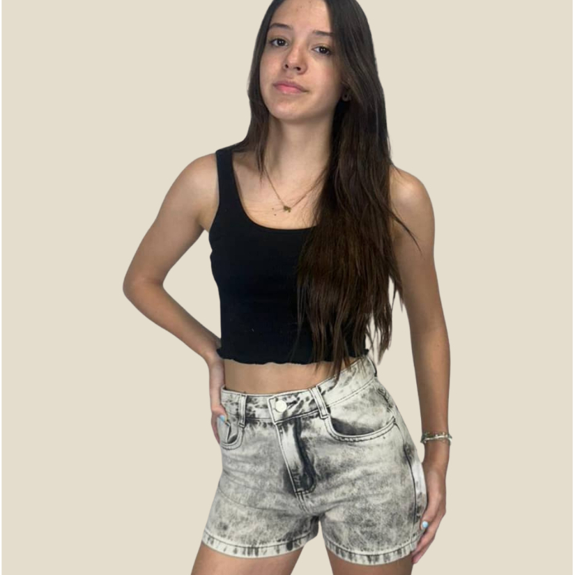 Short Jeans Bermuda Infantil Juvenil Feminina 100% Algodão Premium - Marmorizado Preto em Oferta na Shopee
