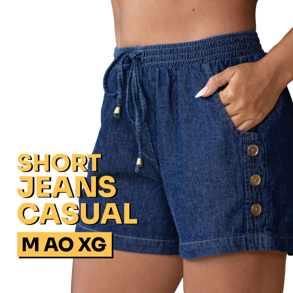 Short Feminino Jeans Casual Com Elástico Cintura Alta Conforto Estilo Ajuste Perfeito em Oferta na Shopee