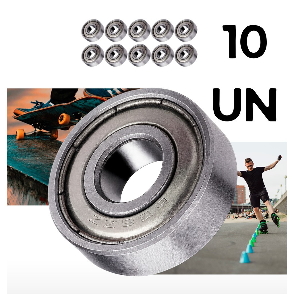 Kit 5 Rolamentos 608 ZZ Patinete Patins LongBoard Skate Blindado Semiprofissional 8X22X7mm