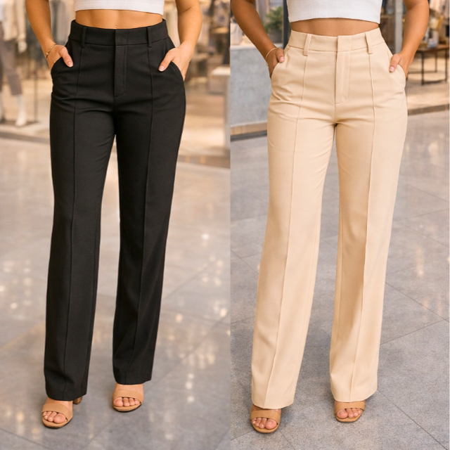 KIT 2 Calças Social Pantalona Alfaiataria Cintura Alta Feminina Elegante Social com bolso PROMOCAO em Oferta na Shopee
