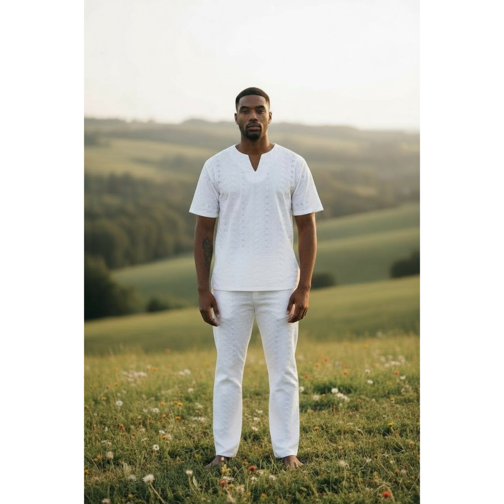 Conjunto Roupa De Santo Lese Lesie Masculino Branca Umbanda