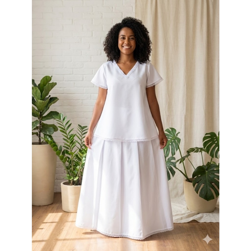 Roupa De Ração Branca Oxford Feminina Umbanda E Candomblé