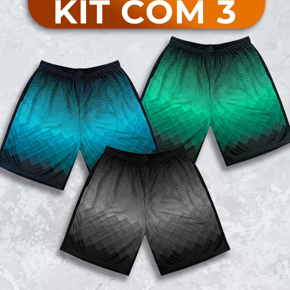 KIT 3 Bermudas Short Dry fit Futebol Corrida Masculino Calção Leve Esportes Academia Treino Verão