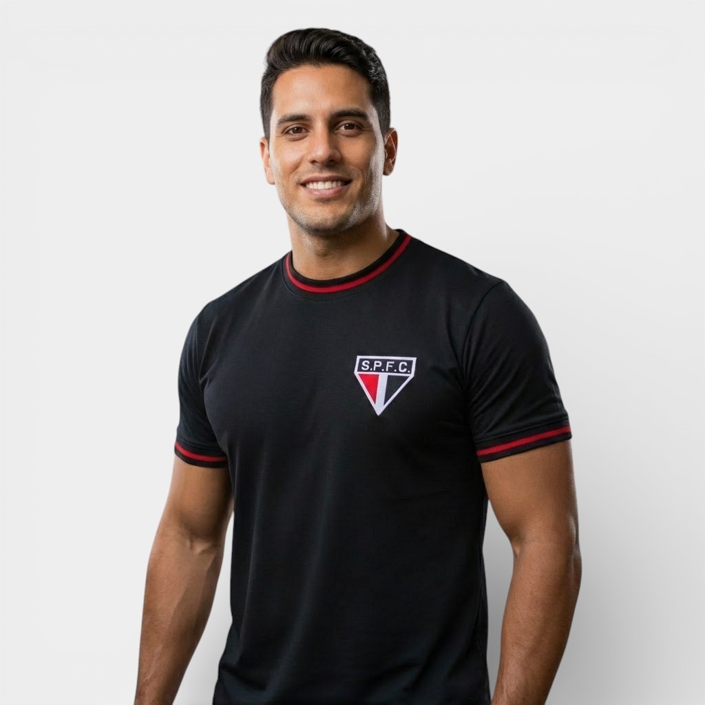 Camisa São Paulo Classic RetrôMania Masculina - Preto em Oferta na Shopee
