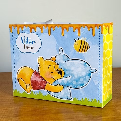 Sacolinha Personalizada tema Ursinho Pooh | Lembrancinhas Ursinho pooh - DESMONTADAS