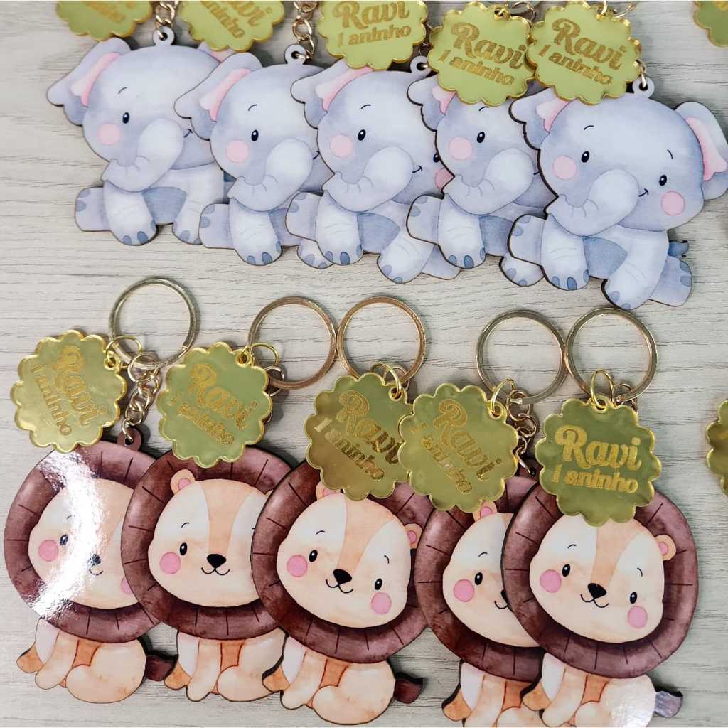 SAFARI Chaveiro em MDF com tag de acrílico  Lembrancinha Aniversário Infantil chaveiro personalizado