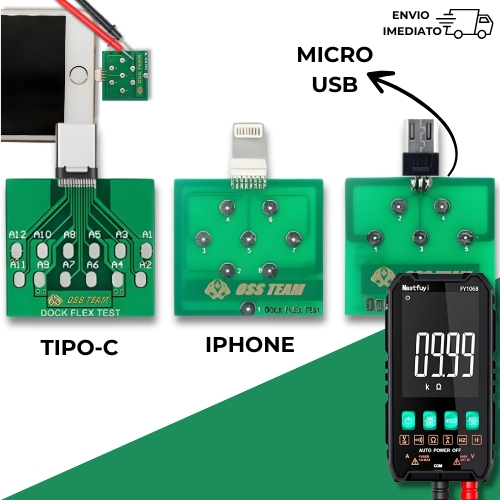 Dock Teste para Celular Placas para Testar Conector de Carga do Iphone, Micro Usb e Tipo C