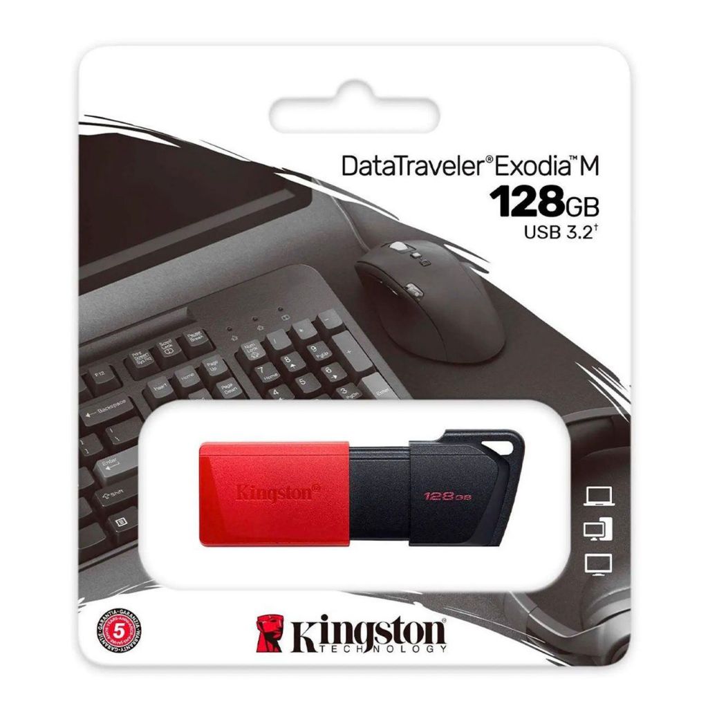 Pendrive 128GB Kingston DataTraveler Exodia M, USB 3.2 Gen 1, Preto e Vermelho - DTXM/128GB