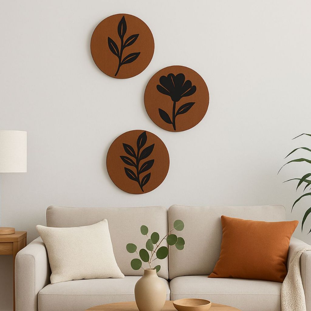 Quadros Decorativos com Flores Conjunto 3 Peças MDF Parede Moderna para Sala Quarto Presente em Oferta na Shopee