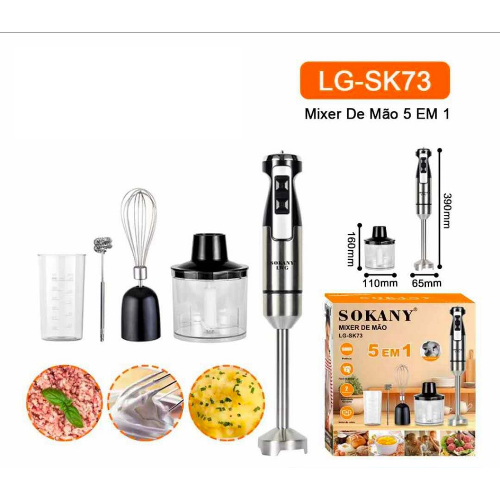 Máquina de cozinhar Batedor de ovos Chantilly Moedor elétrico Espuma de leite Bastão de cozinha 5 em 1potencia 1000w