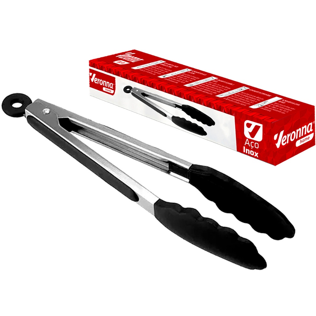Pegador Pinça Inox Silicone Cozinha Culinária Carne Salada em Oferta na Shopee