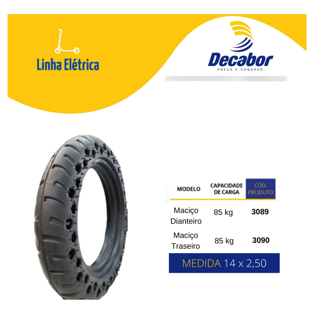 Pneu 14x2,50 Maciço Bike Elétrica - Dianteiro Preto, Pneu Aro 10, Pneu de borracha maciço dianteiro