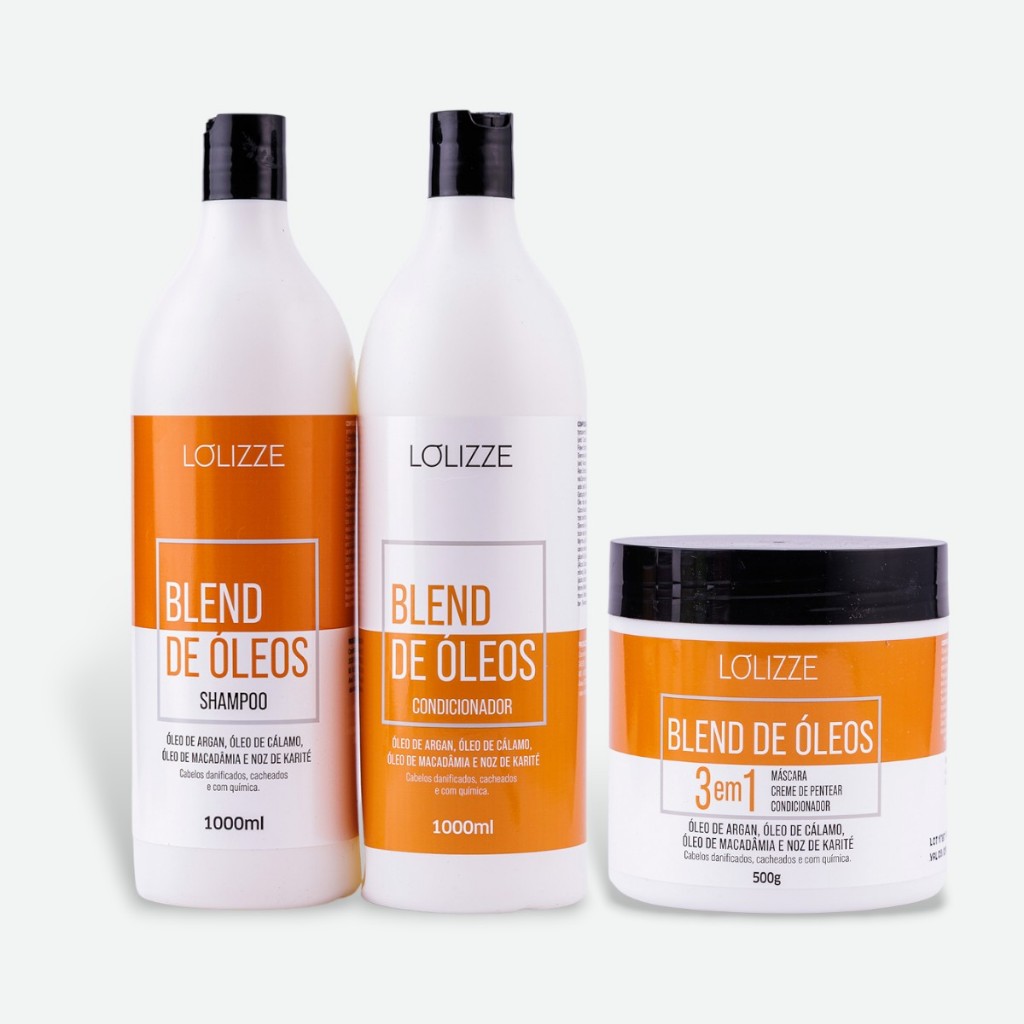 Kit Shampoo e Condicionador 1L e Máscara 3 em 1 500g Blend/Para Cabelos Dafinicados - Lolizze em Oferta na Shopee
