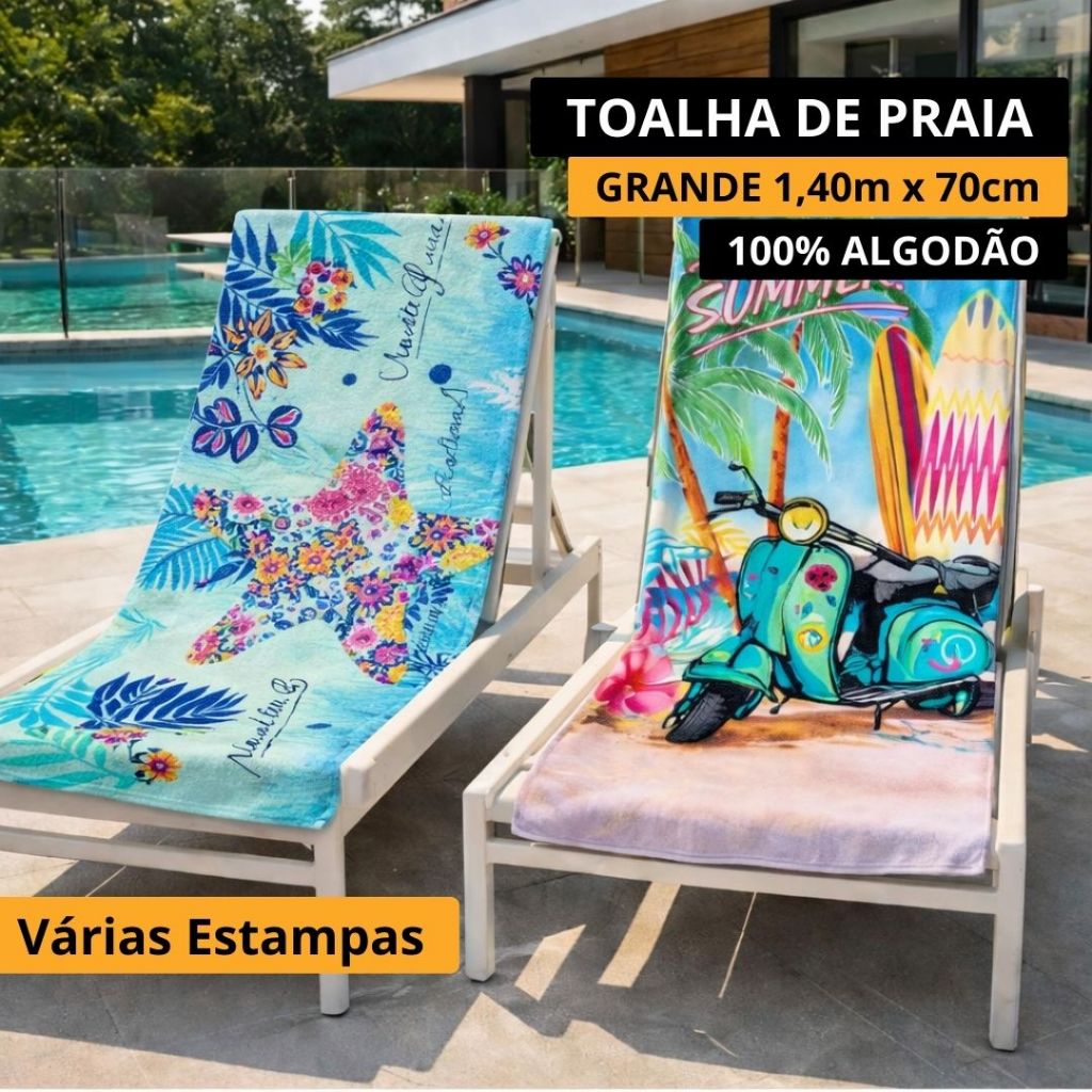 Toalha De Praia Banho Piscina Aveludada Estampada 1,40m x 70cm Gigante Várias Estampas em Oferta na Shopee