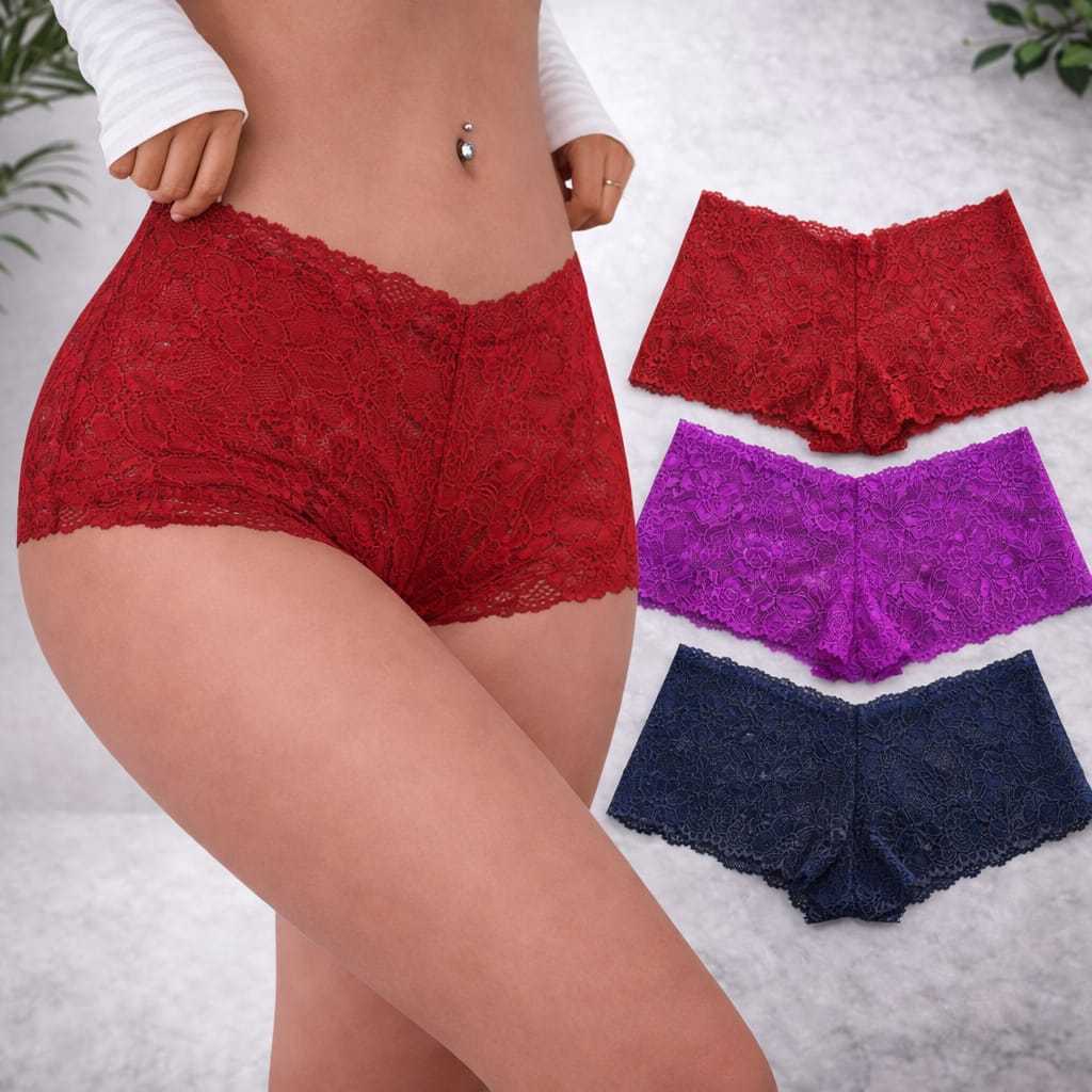 Calcinha de Renda kit com 10 Shortinho Caleçon Sensual fio dental calesson com forro