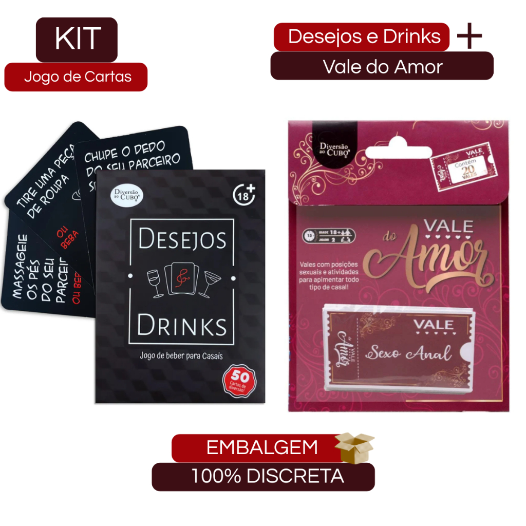 Kit Desejos e drinks Jogo de Baralho faz ou bebe e Vale do amor para casais em Oferta na Shopee