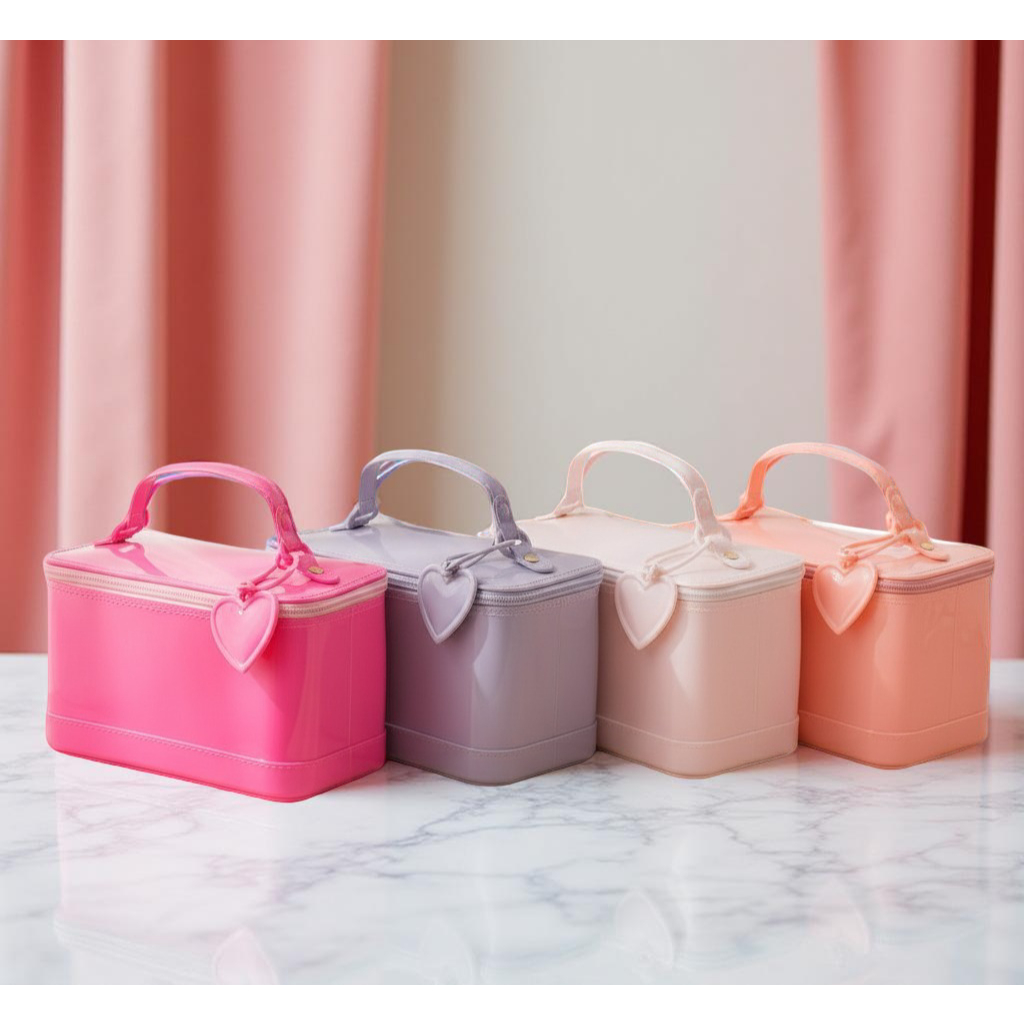 Bolsa Feminina Baú Pequena com Coração Necessaire Estruturada Bolsa de Mão Estilo Achadinhos da Vea
