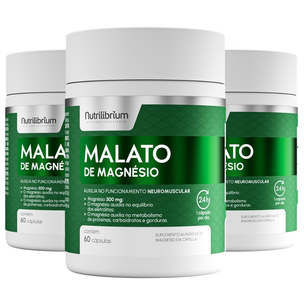 Kit 3x Magnésio Malato Total 180 Cápsulas 300mg Nutrilibrium em Oferta na Shopee