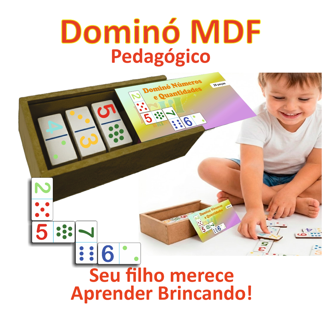 Kit 3x Dominó Pedagógico MDF 28 peças Brinquedo Educativo Infantil Montessori - Vários Temas em Oferta na Shopee