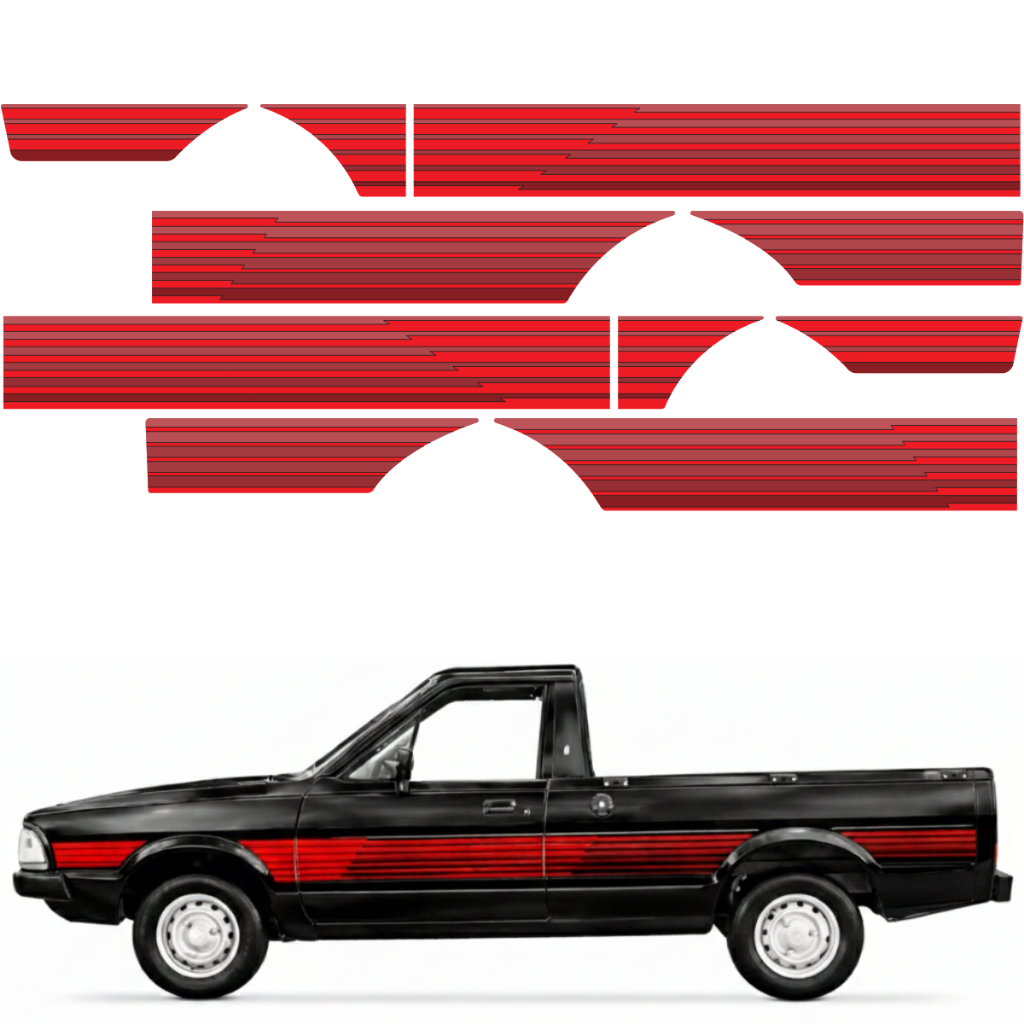 Kit Adesivo Faixa Lateral Porta e Tampa Traseira Completo Ford Pampa 1.8 S 1991 1992 1993 1994 1995