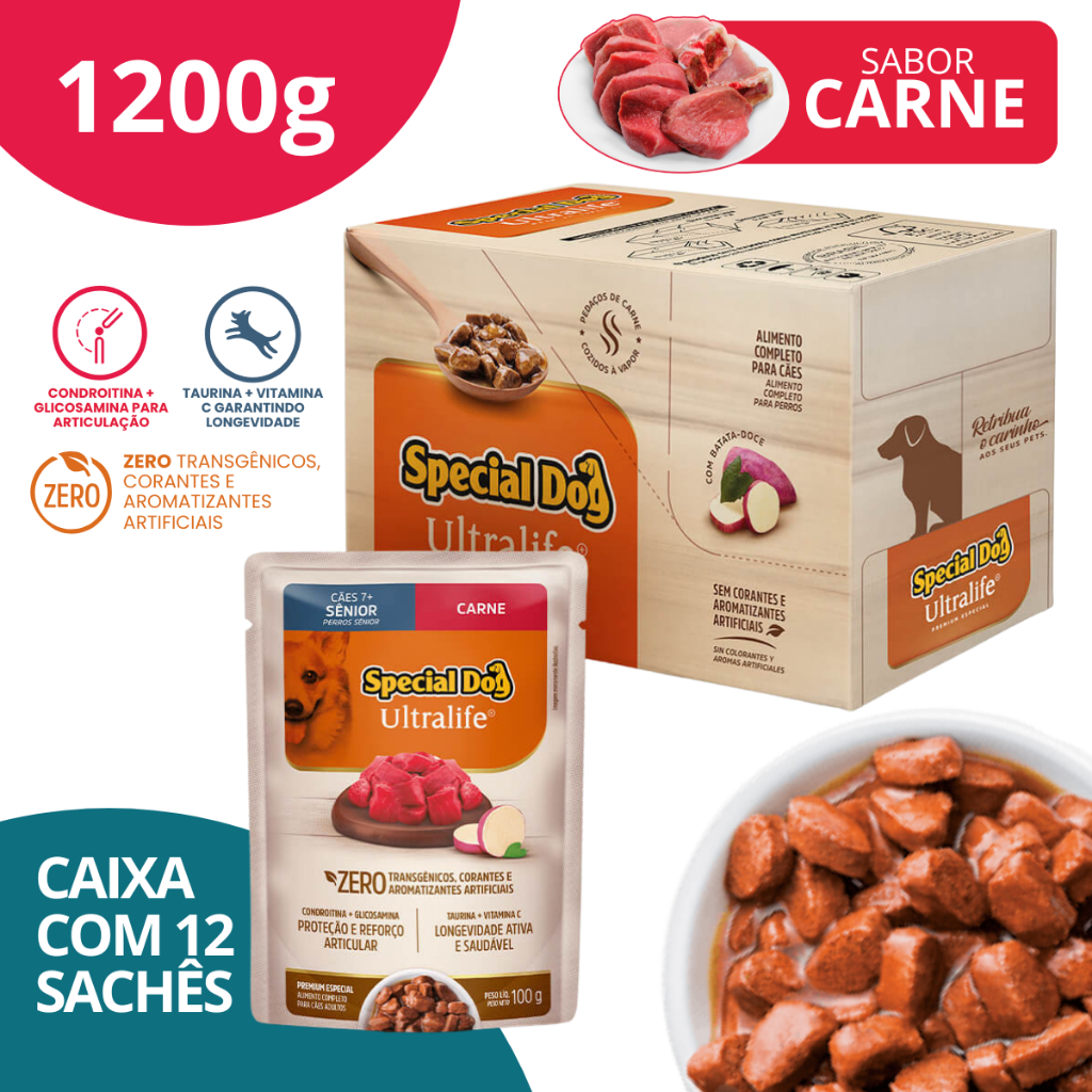 Caixa Sachê Sênior Sabor Carne 100g - Special Dog Ultralife em Oferta na Shopee