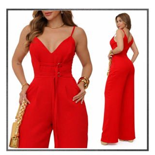 Macacão Feminino Pantalona Cintura Alta com Cinto – Elegante e Sofisticado em Oferta na Shopee