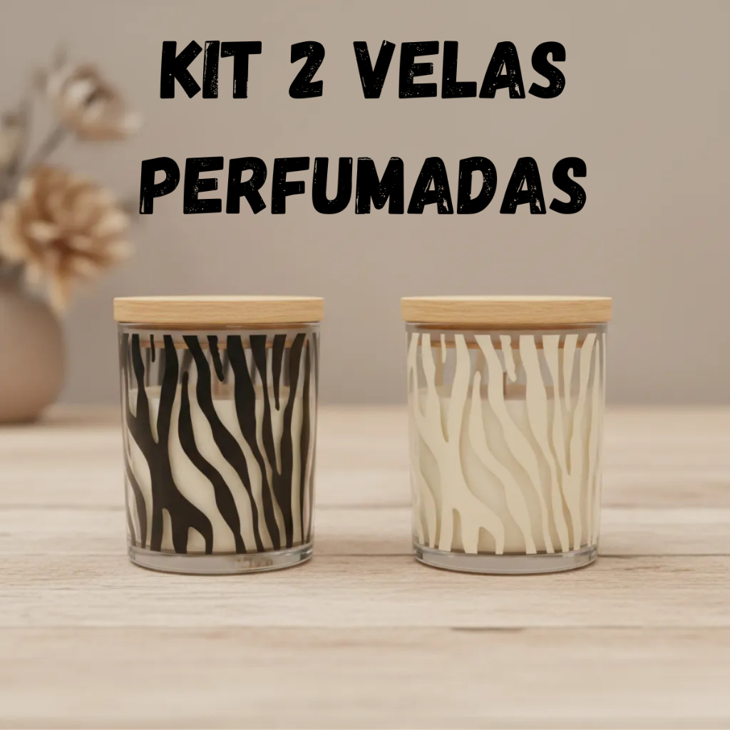 Kit 2 Velas Perfumadas Aromáticas Lichia E Chá Branco Com Suporte de Vidro 270g