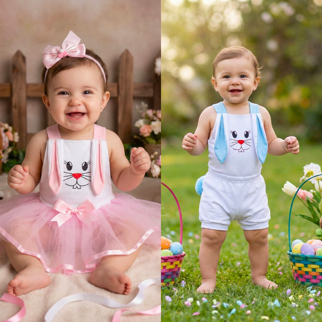 Body bebe/ coelho/fantasia/mesversário/tutu/100% algodão (Tam. P ao G)