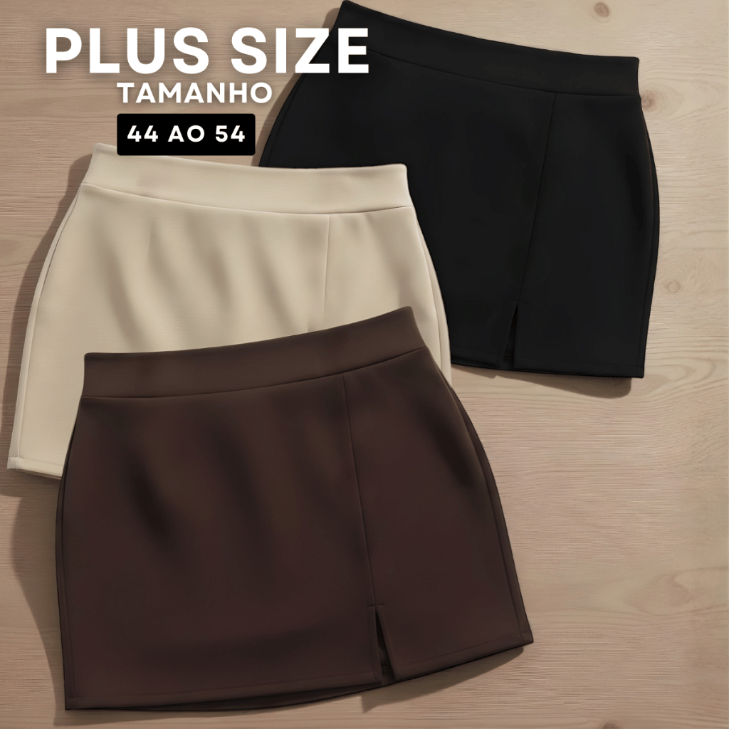 Short Saia Feminino Plus Size Crepe Cintura Alta Curto Tendência Verão