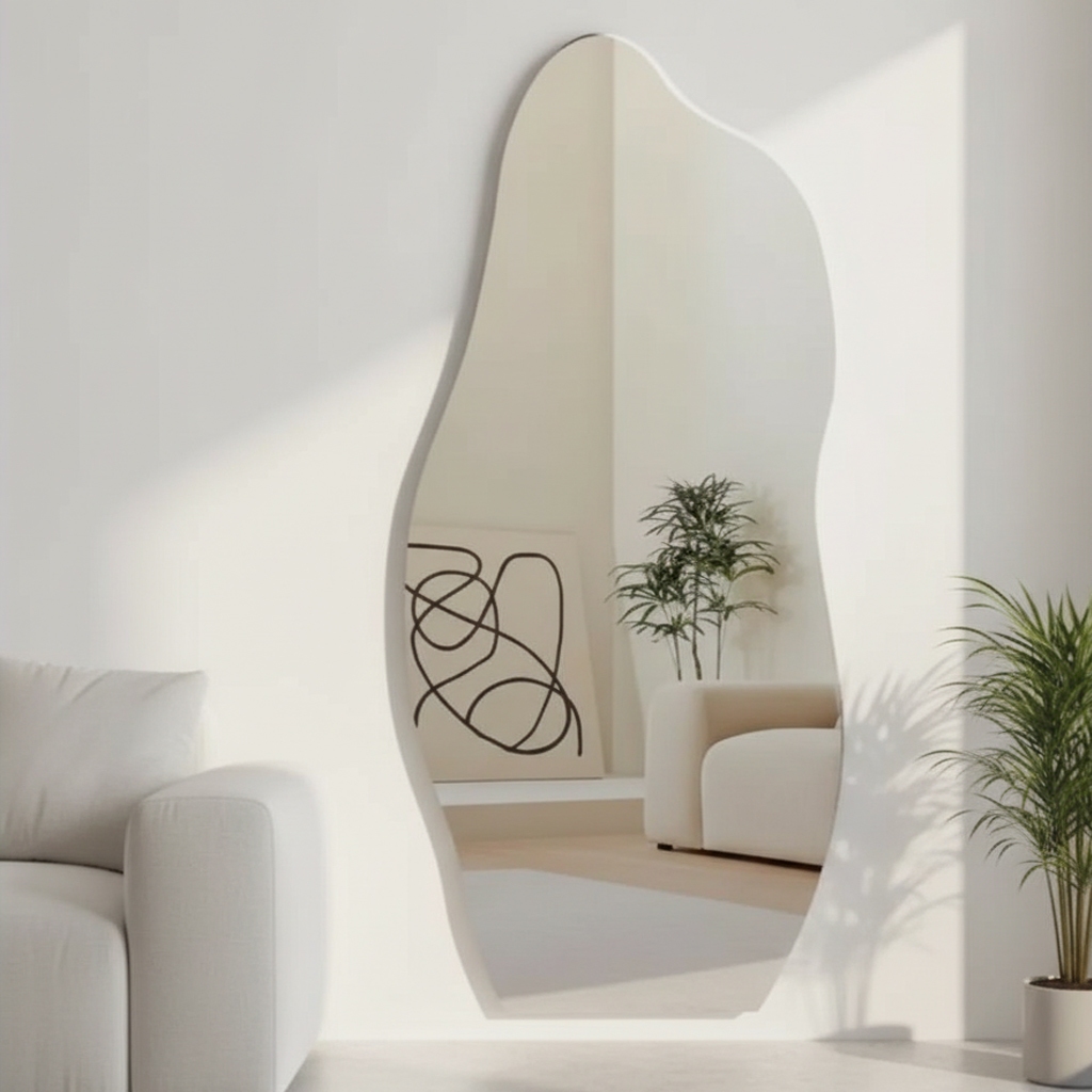 Espelho Orgânico Flame 120x50 Lapidado Corpo Inteiro Belo C/ Suporte de Parede
