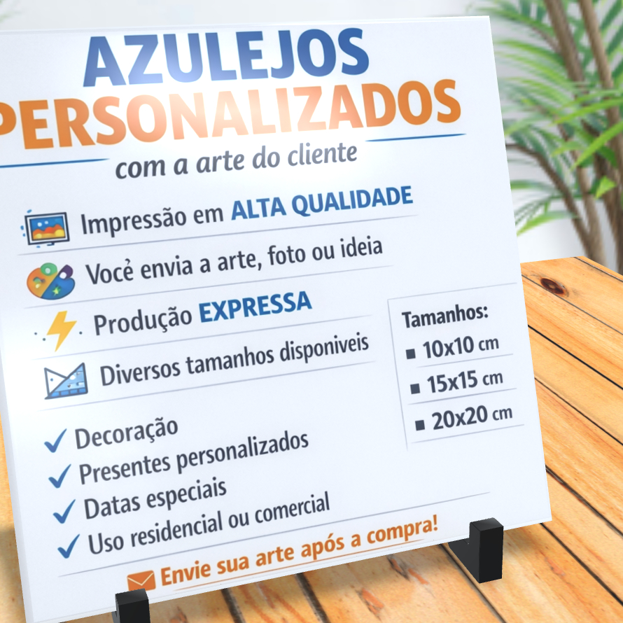 Azulejo Personalizado Premium com Foto e Arte Exclusiva - Acompanha Suporte em Oferta na Shopee