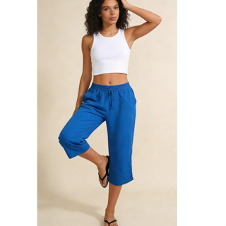 Calça Feminina Pantacourt Capri em Viscolinho com Bolso | Casual, Leve e Confortável em Oferta na Shopee