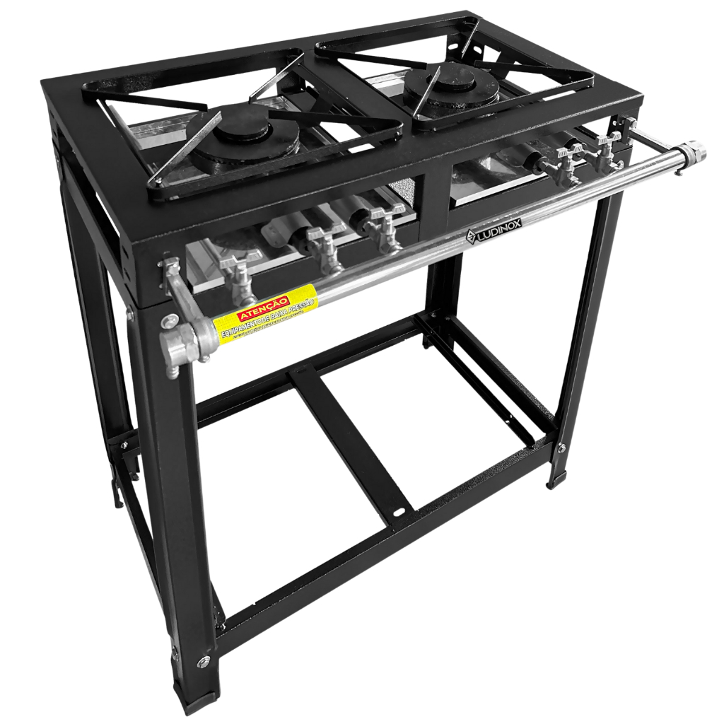 Fogão Industrial Luxo 2 Bocas Baixa Pressão Queimador Duplo 30x30 Completo