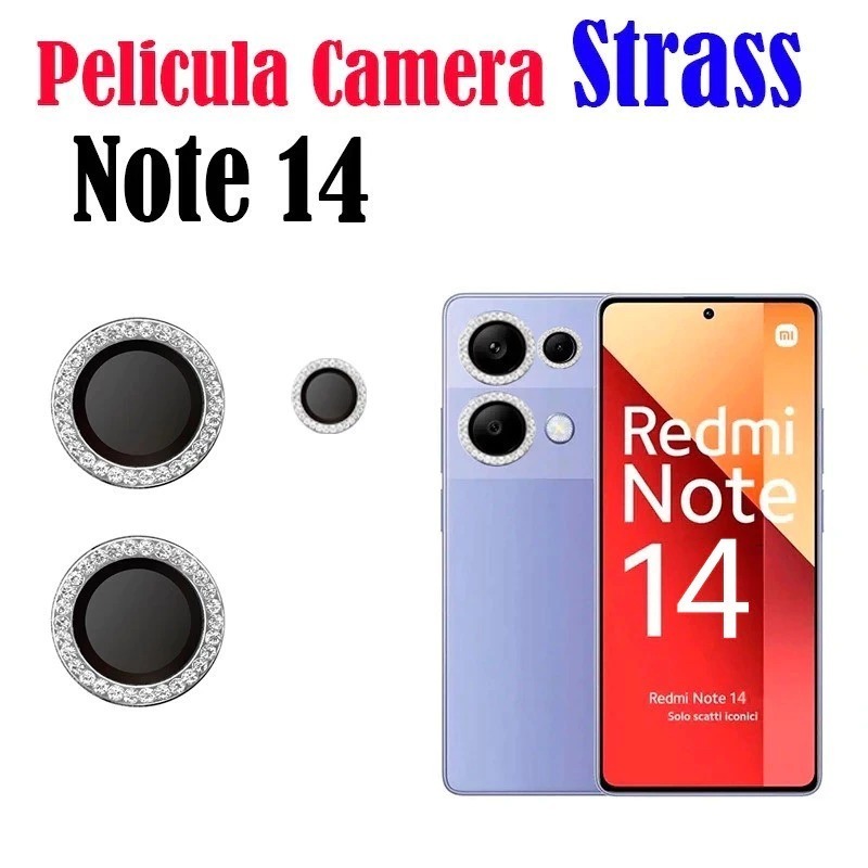 Kit 3 Peças Película Câmera Diamante Xiaomi Redmi Note 14 5G/Note 14 4G/Note 14 Pro 5G Protetora Celular Vidro Temperad0