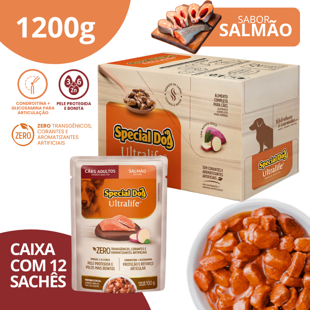Caixa Sachê Adultos Sabor Salmão 100g - Special Dog Ultralife em Oferta na Shopee