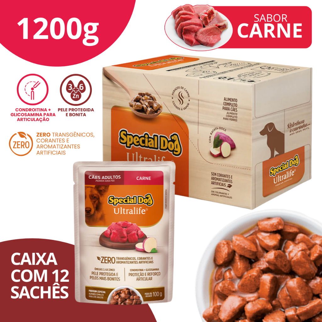 Caixa Sachê Adultos Sabor Carne 100g - Special Dog Ultralife em Oferta na Shopee