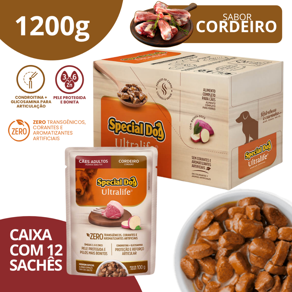 Caixa Sachê Adultos Cordeiro 100g - Special Dog Ultralife