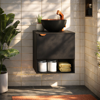 Gabinete Suspenso De Banheiro Preto Com Cobre C/ Cuba e Nicho Estilo Industrial Mod: Tex Industrial Armário Nórdico Top em Oferta na Shopee