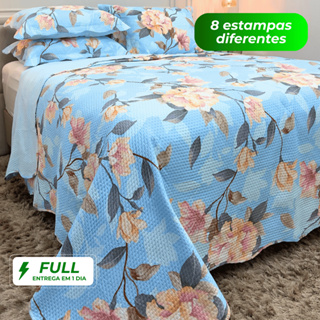 Kit Colcha Cobre Leito King Dupla Face Microfibra Matelado Boutis 3 Peças Estampa Floral Toque Macio em Oferta na Shopee