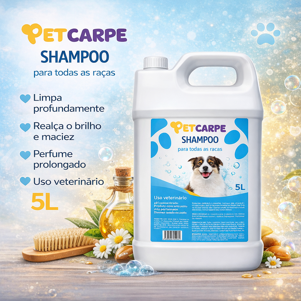 Shampoo Anti Pulgas e Antisséptico  Pet carpe 5 litros/500 ml diluiçao 1:10 cahorro gato banho tosa