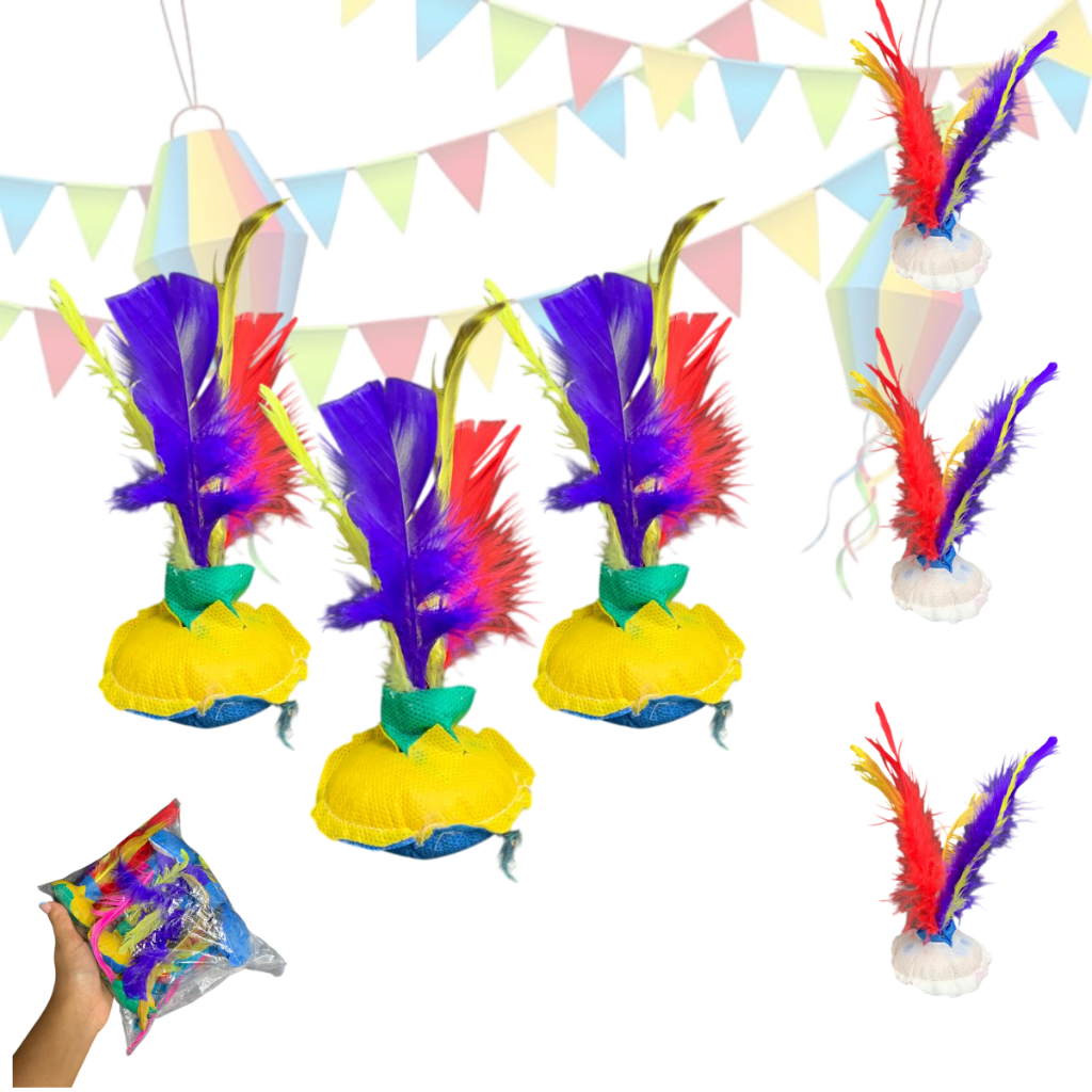 Kit  Peteca Infantil Pequenas com Penas Coloridas